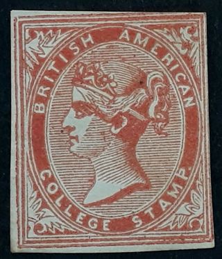 Rare C.  1860 Canada British American College 1d Salmon Stamp No Gum