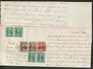 Bolivia 1870 Fiscals Yvert 2 (4x),  3 (2x),  4 On Official Document