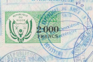 Niger Republic : 1981 2000 Francs Fiscal Revenue Stamp On Passport Page