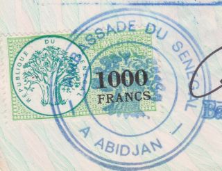 Senegal Republic : 1980 1000 Francs Fiscal Revenue Stamp On Passport Page