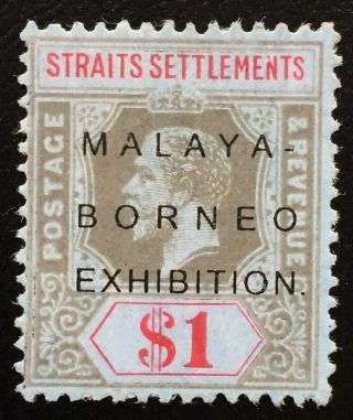 Malaya - Borneo Exhibition Opt Straits Settlements Kgv $1 Mcca Mh Sg 247 Cv£650