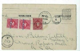 1916 Wanganui Zealand Early Permit Mail Postage Paid 1 1/2d,  Us Postage Due