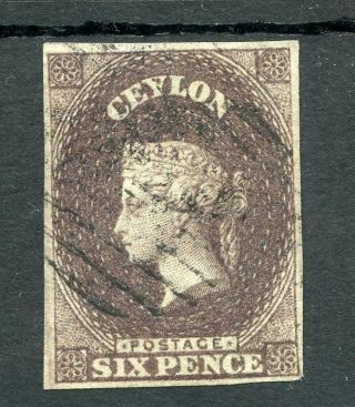 Ceylon 1857 - 59 6d Brown Sg6a Fu Cat £550