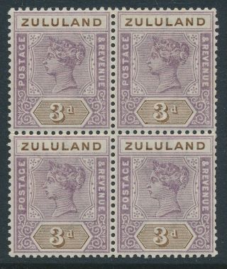 Sg 23 Zululand 1894 3d Dull Mauve & Olive Brown A Fine Unmounted Block