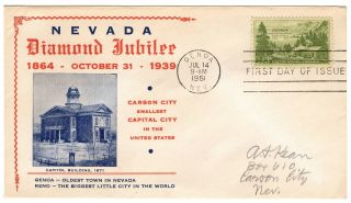 Fdc 1951 Nevada First Settlement Stamp Scott 999 Nim 1939 Diamond Jubilee Cachet