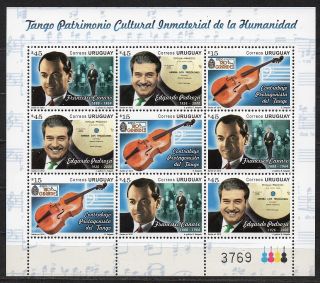 Music Tango Dance Accordion Contrabass Lp Canaro Uruguay Mnh Stamp Sheet