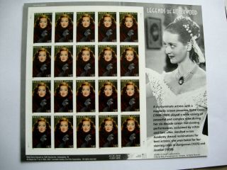 Usa Stamps Sheet Of Bette Davis In.