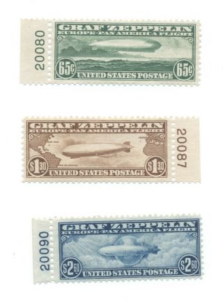 Us Air Mail Stamp Set,  Graf Zeppelin C13 - 15,  Lh Og