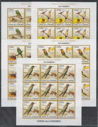 9x Comoro - Mnh - Nature - Birds - Flowers - Bees - Full Sheet - Imperf,  Perf