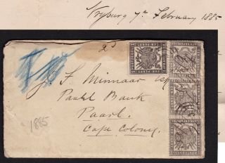 South Africa Transvaal 1885 4 X 1d Postal History Cover To Vryburg - Paarl Scarce