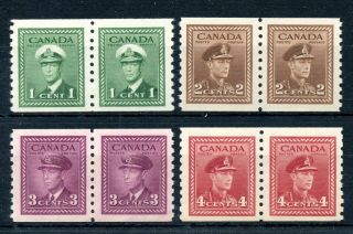 Weeda Canada 278 - 281 Vf Mnh Set Of Kgvi Mufti Issue Coil Pairs Cv $180