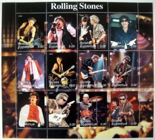 2000 Buriatia Rolling Stones Stamps Mick Jagger Keith Richards Charlie Watts