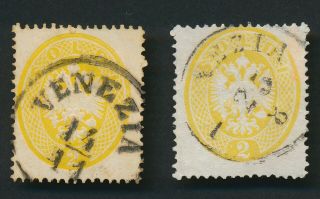 AUSTRIA LOMBARDY VENETIA STAMPS 1863 ARMS SELECTION PERF 14,  VFU 3