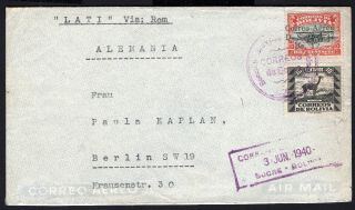 Bolivia 1940 Airmail Cover W/stamps From Sucre To Germany Via Rome By " Lati "