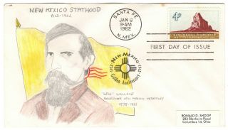 Hand Drawn Fdc Mexico Statehood Stamp Scott 1191 On Nim Shoop Cachet