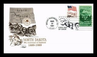 Dr Jim Stamps Us North Dakota Statehood Centennial Fdc Rushmore Flag Cover