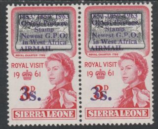 Sierra Leone 3926 - 1963 Postal Commemoration 3s On 3d Variety Unmounted