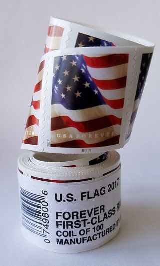 1000 (10 Roll Of 100) Usps Forever Stamps Us Flag Coil First Class Postage