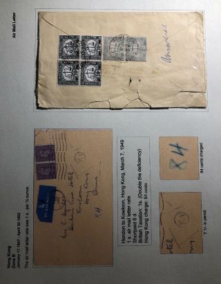 1949 Hendon England Airmail Postage Due Cover To Kowloon Hong Kong