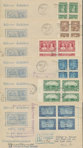 1935 211 - 216 George V Silver Jubilee Set Of 6 Fdcs,  Blocks,  Roessler Cachets