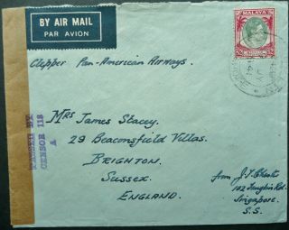 Malaya 9 July 1941 Air Cover By Clipper Pan - Am - Singapore To England - Censored