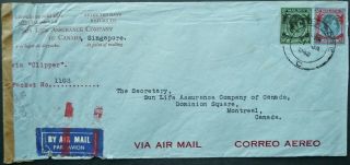 Malaya 31 Jan Airmail Cover From Singapore To Montreal,  Canada - Censored - See