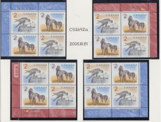 Canada Plate Blocks 1691 - 1692mnh $2.  00 X 16 Peregrine Falcon/sable Island Horse