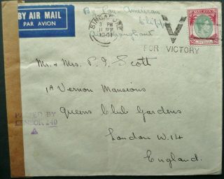 Malaya 11 Sep 1941 Airmail Cover From Singapore To London,  England - Censored