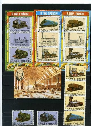 St.  Thomas & Prince Islands 1982 Sc 686 - 689 Locomotives 6 Stamps Set & 4 S/s Mnh