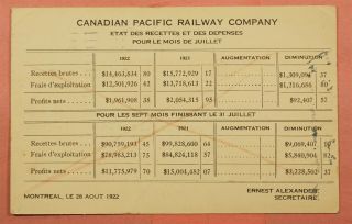 1922 CANADA PACIFIC RAILWAY CO LAKE LOUISE POSTAL CARD MONTREAL CANCEL 2
