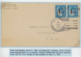 Nicaragua Postal History: Lot 238 1921 2c Rate Managua - Greenville $$$