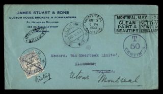 Dr Who 1933 Canada Montreal Slogan Cancel To Netherlands Postage Due E52278