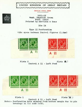 Gb 1911 Downey Head Controls 2 X Pairs,  2 X Strips (3),  10 Stamps (jy658)