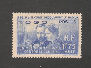 Togo B1 Vf Lh - 1939 1.  75fr,  50c Madame Curie