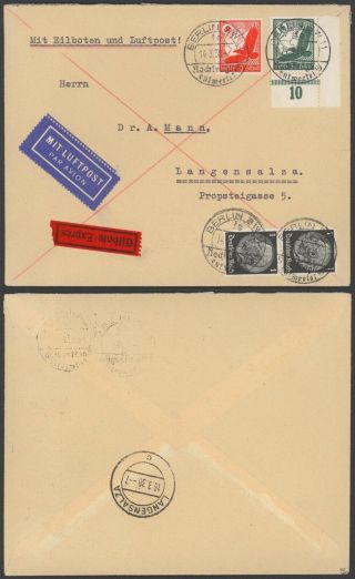 Germany 1938 - Air Mail Express Cover Berlin To Langensalza 30508/16