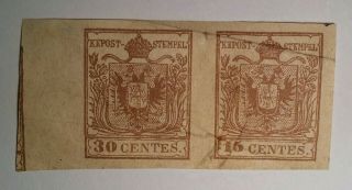 lombardy venetia 1850 EXTRAORDINARY 30c,  15c Colour error €15000, 3