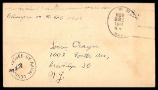Us Navy Air Station York Nov 3 1944 Franked Censored Cover To Brooklyn