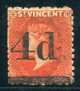 St.  Vincent 1881 - 4d On 1s.  Bright Vermillion,  Sg 35,  Mh Gum,  £1600