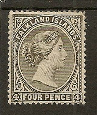 Falkland Islands 1885 - 91 4d Grey Black Wmk Crown To Right Of Ca Sg10w Cat £450