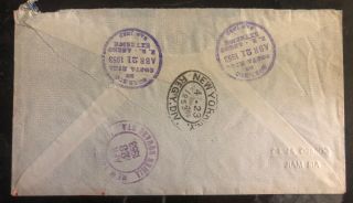 1953 Costa Rica Registered Airmail Cover York USA Roosevelt Stamps MI 483/5 2