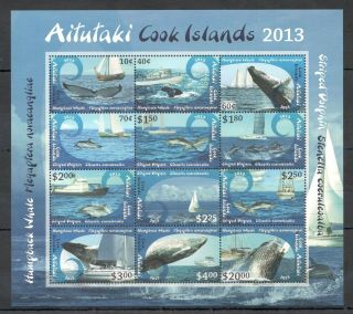 D1540 2013 Aitutaki Cook Islands Whales & Dolphins Michel 60 Euro 1sh Mnh
