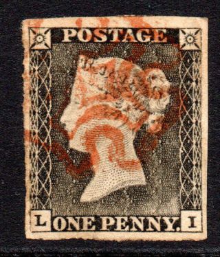 Great Britain 1 Penny Grey/black Stamp C1840 Sg3 (worn Plate)