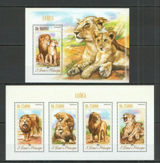 St1615 2014 S.  Tome & Principe Animals Fauna Wild Cats Lions Kb,  Bl Mnh Stamps