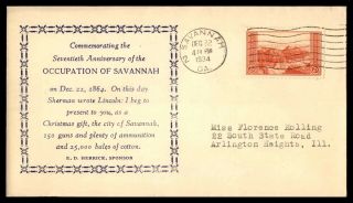 Georgia Occupation Of Savannah December 22 1934 Ed Herrick Cachet On Cover