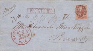 Canada 1855 Single Rate Registered Wrapper Toronto To Prescott 3d Beaver Rate