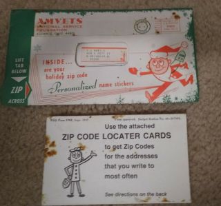 Vintage 1967 Mr.  Zip On Locater Cards And Christmas Mr Zip On Amvets Letter Cove