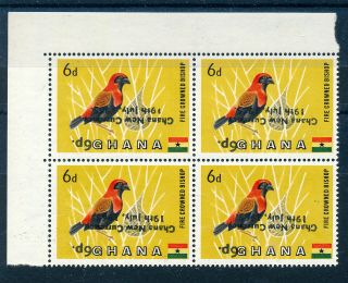 Ghana 1965 Definitives Sg385a 6p On 6d (bird) Surcharge Inverted Block Of 4 Mnh