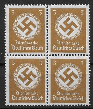 Germany 3rd Reich Block Of 4 Mi 132 Official Stamps Issued 1934 Mnh