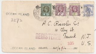 1912 Gilbert & Ellice Islands To Usa Reg Cover,  Impressive Franking