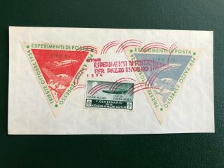 1934 Scarce Triest Rocket Label Pair On Small Piece Cancelled With Red
